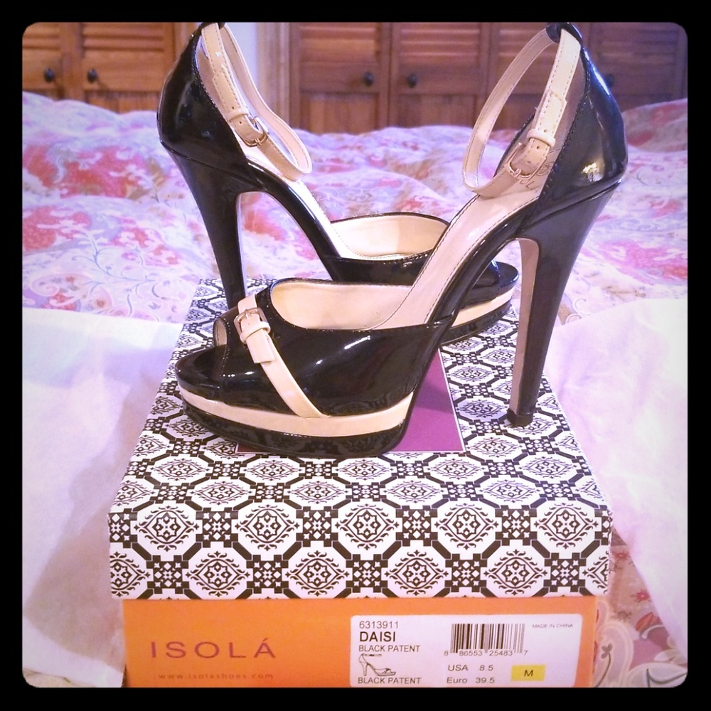 Isola Black Patent Leather Heel 8.5